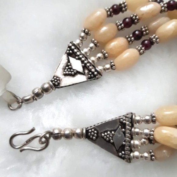 Bracelet Natural (br6) Gemstones Cream Aventurine Garnet 925 Silver 4-strand - Picture 8 of 10